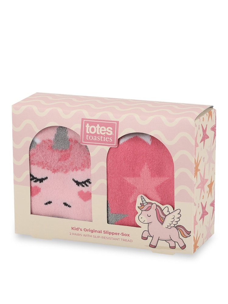 Totes Pink Younger Childrens Original Slippers Socks 2 Pack - Image 2 of 5