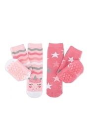 Totes Pink Younger Childrens Original Slippers Socks 2 Pack - Image 3 of 5