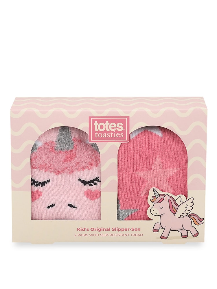 Totes Pink Younger Childrens Original Slippers Socks 2 Pack - Image 5 of 5