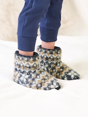 Totes Blue Childrens Fair Isle Knitted Boot Slippers - Image 1 of 5