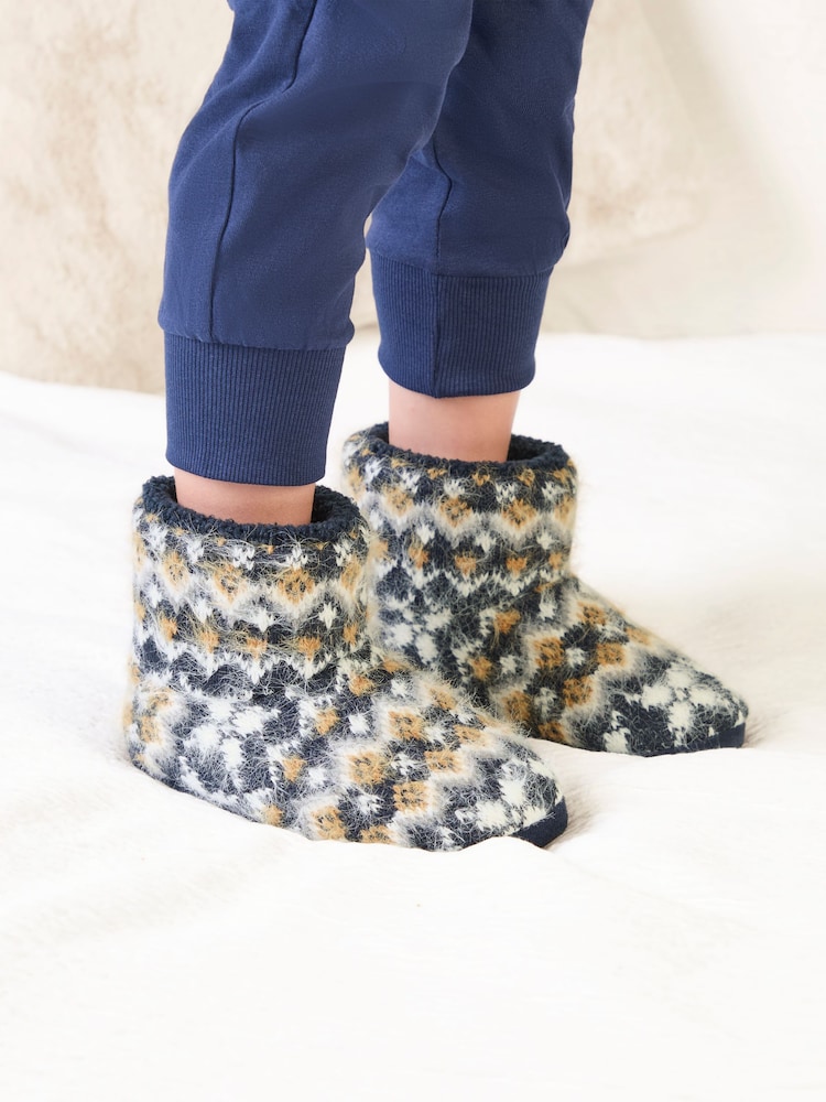 Totes Blue Childrens Fair Isle Knitted Boot Slippers - Image 1 of 5 Totes Blue Childrens Fair Isle Knitted Boot Slippers - Image 1 of 5