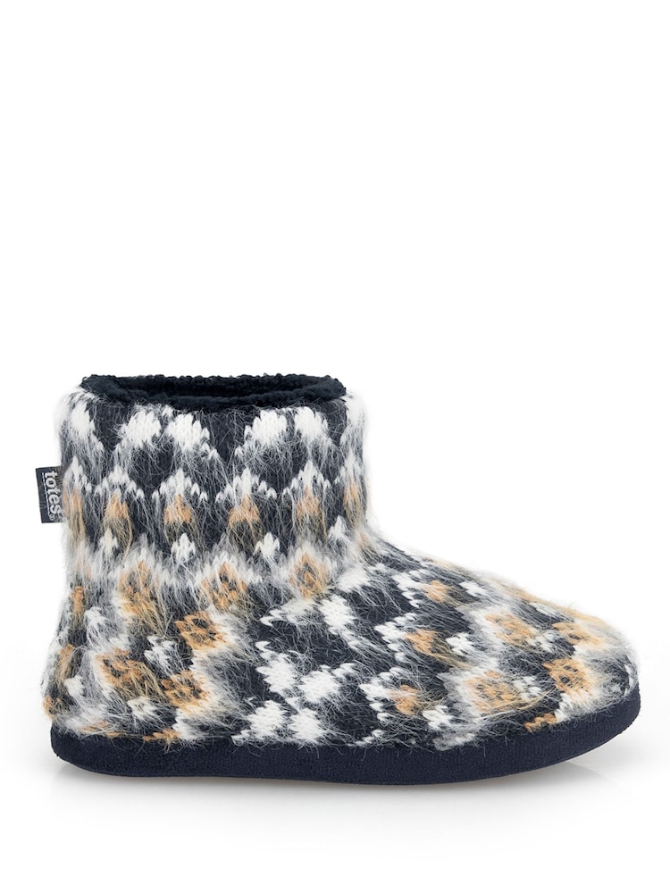 Totes Blue Childrens Fair Isle Knitted Boot Slippers - Image 2 of 5 Totes Blue Childrens Fair Isle Knitted Boot Slippers - Image 2 of 5