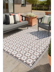 Monochrome Rust Brown Vinyl Traditional Tile Indoor Outdoor Rug - Image 1 of 7