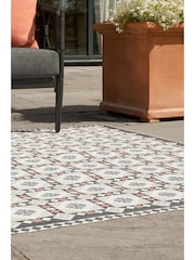 Monochrome Rust Brown Vinyl Traditional Tile Indoor Outdoor Rug - Image 2 of 7