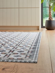 Monochrome Rust Brown Vinyl Traditional Tile Indoor Outdoor Rug - Image 3 of 7
