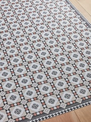 Monochrome Rust Brown Vinyl Traditional Tile Indoor Outdoor Rug - Image 4 of 7