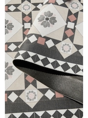 Monochrome Rust Brown Vinyl Traditional Tile Indoor Outdoor Rug - Image 5 of 7