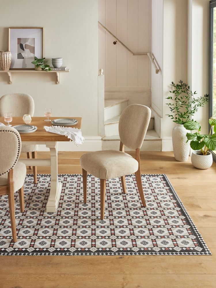 Monochrome Rust Brown Vinyl Traditional Tile Indoor Outdoor Rug - Image 7 of 7
