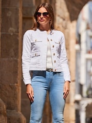 Sosandar White Pocket Front Denim Jacket With Gold Button Detail - Image 1 of 5