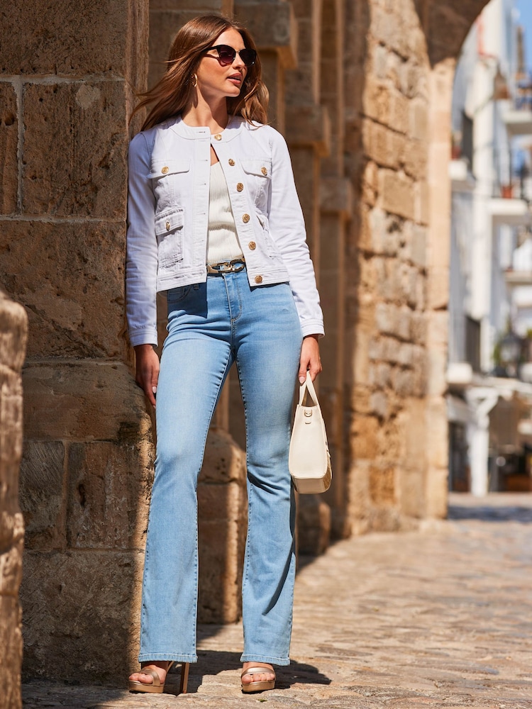 Brunch Outfit White One Piece Dress With Denim Jacket White One