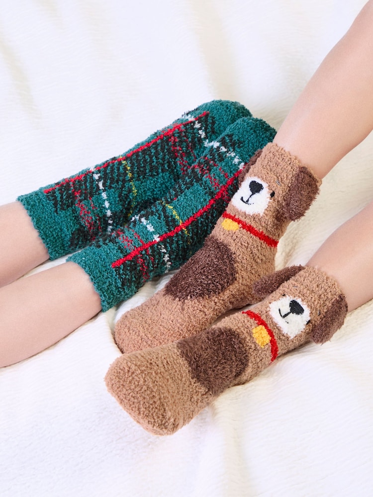 Totes Green Super Soft Cosy Slipper Socks 2 Pack - Image 1 of 5 Totes Green Super Soft Cosy Slipper Socks 2 Pack - Image 1 of 5