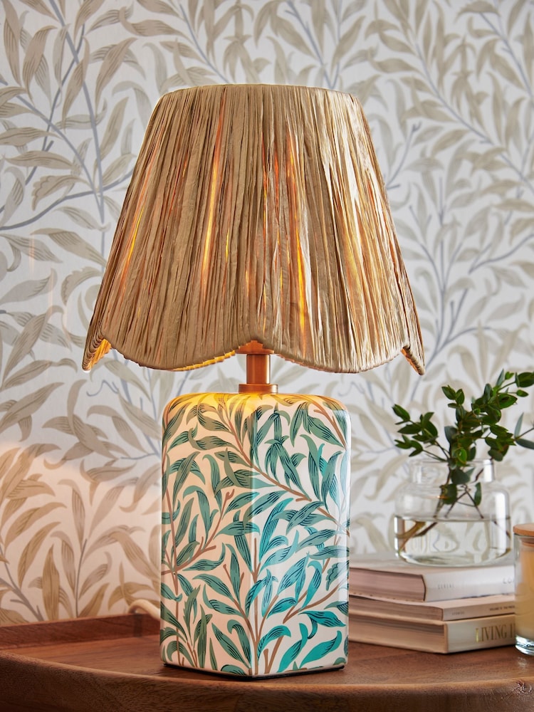 Clarke and Clarke Teal/White Willow Boughs Striped Table Lamp - Image 1 of 5