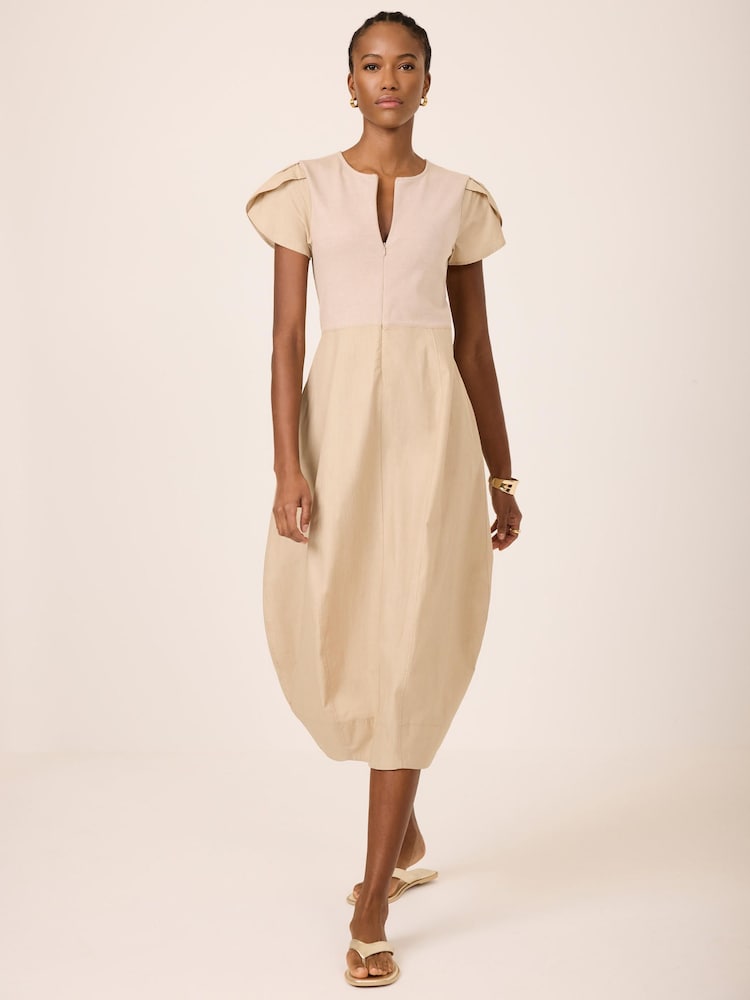Mint Velvet Brown Cotton Blend Tulip Hem Midi Dress - Image 1 of 8