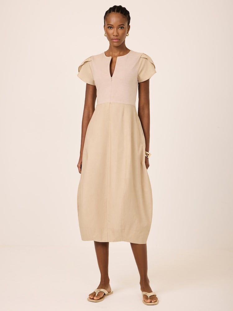 Mint Velvet Brown Cotton Blend Tulip Hem Midi Dress - Image 2 of 8