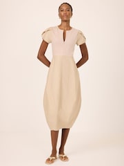 Mint Velvet Brown Cotton Blend Tulip Hem Midi Dress - Image 4 of 8