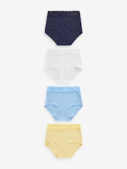 White/Blue/Yellow Full Brief Cotton and Lace Knickers 4 Pack - Image 1 of 8