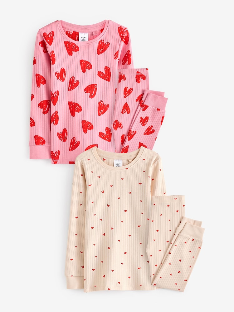 Pink/Red Heart 100% Cotton Pyjamas 2 Pack (9mths-12yrs) - Image 1 of 5