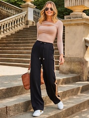 Sosandar Black Side Stripe Wide Leg Trousers - Image 3 of 5