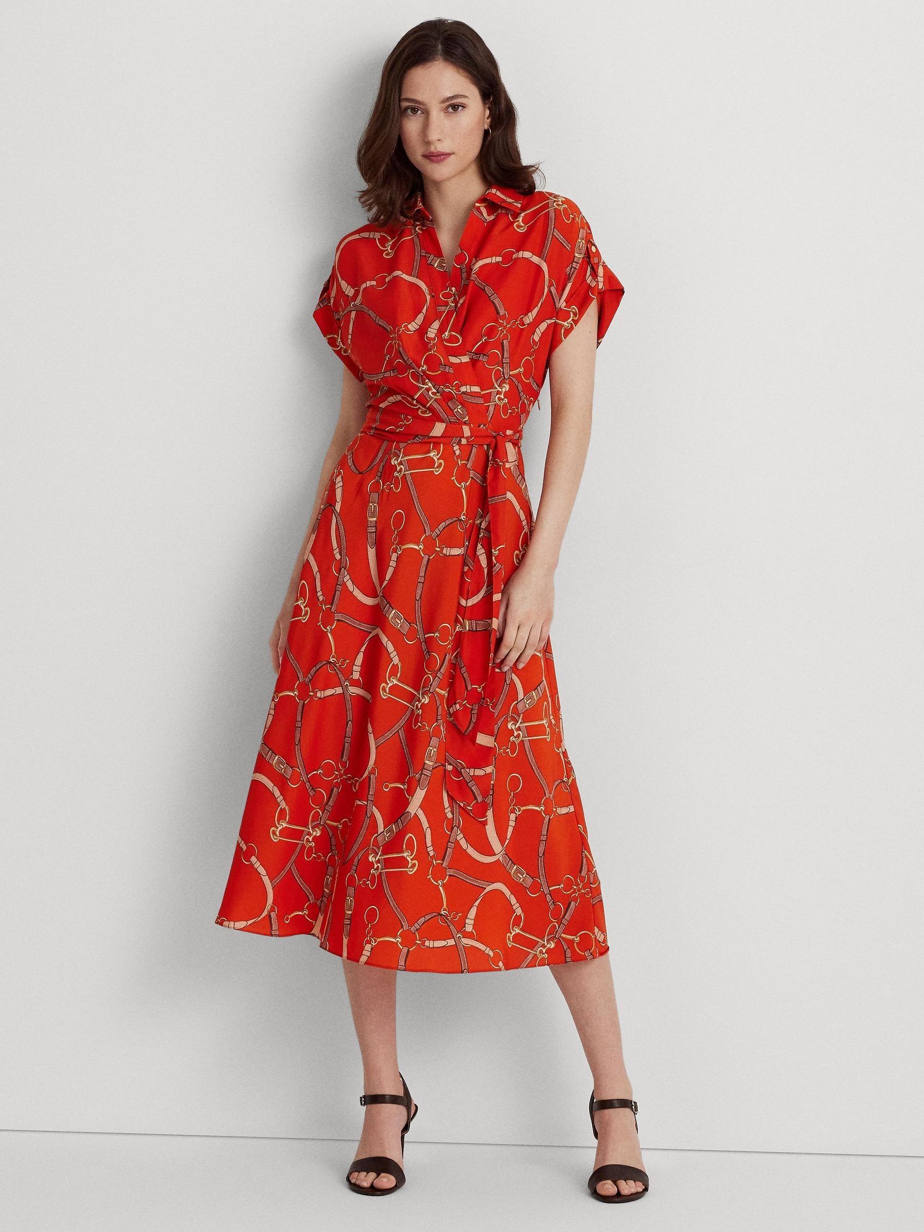 Buy Lauren Ralph Lauren Red Belting Print Belted Crepe Dress from Next Luxembourg