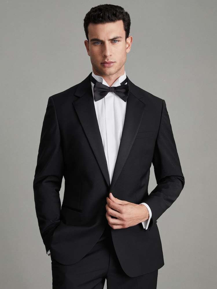 Reiss Black Poker Single Breasted Tuxedo Slim Fit Jacket - Image 1 of 6