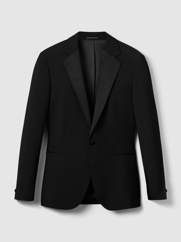 Reiss Black Poker Single Breasted Tuxedo Slim Fit Jacket - Image 2 of 6