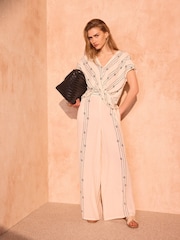 Mint Velvet Cream Printed Wide Trousers - Image 3 of 7