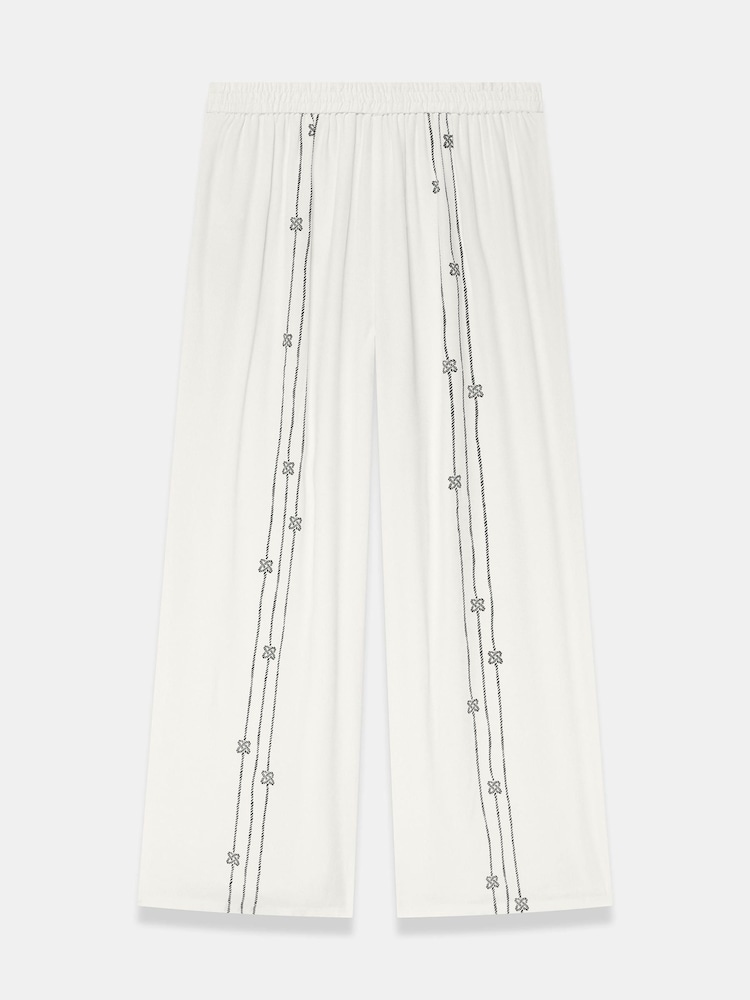 Mint Velvet Cream Printed Wide Trousers - Image 7 of 7