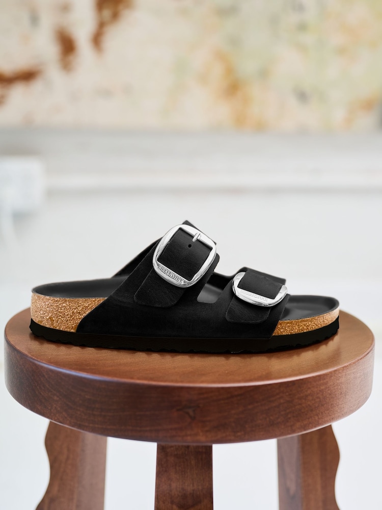 Buy Birkenstock Black Arizona Oiled Leather Big Buckle Sandals