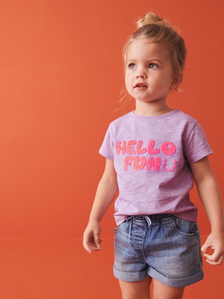 Lilac Short Sleeve Sequin 100% Cotton T-Shirt (3mths-7yrs) - Image 1 of 6 Lilac Short Sleeve Sequin 100% Cotton T-Shirt (3mths-7yrs) - Image 1 of 6