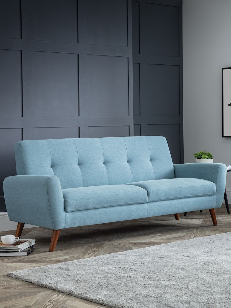 Julian Bowen Blue Monza Compact Retro 3 Seater Sofa - Image 1 of 3