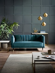 Julian Bowen Teal Salma Scalloped Back 2 Seater Sofa - Image 1 of 3