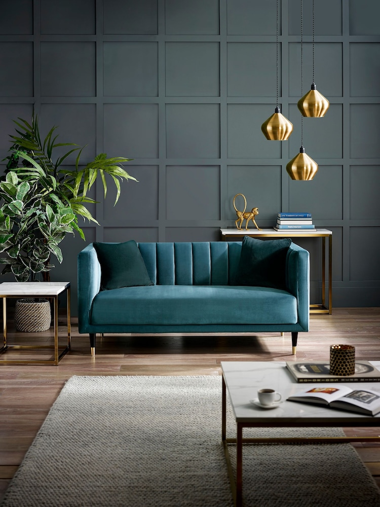 Julian Bowen Teal Salma Scalloped Back 2 Seater Sofa - Image 1 of 3