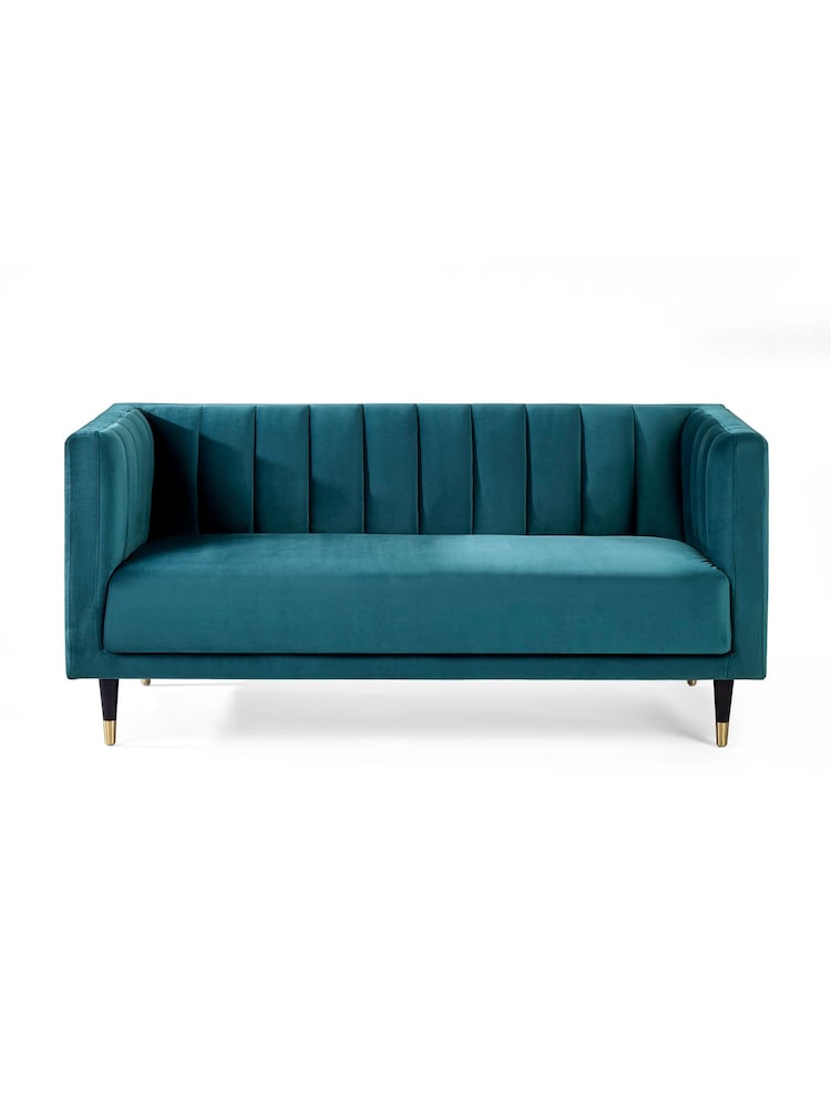 Julian Bowen Teal Salma Scalloped Back 2 Seater Sofa - Image 3 of 3