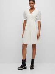 BOSS White Gathered Waist Puff Sleeve Dress - Image 1 of 5