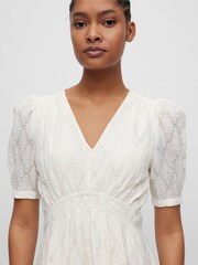 BOSS White Gathered Waist Puff Sleeve Dress - Image 4 of 5