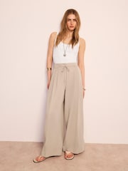Mint Velvet Natural Tie Waist Wide Trousers - Image 2 of 7