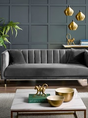 Julian Bowen Grey Salma Scalloped Back 3 Seater Sofa - Image 1 of 3