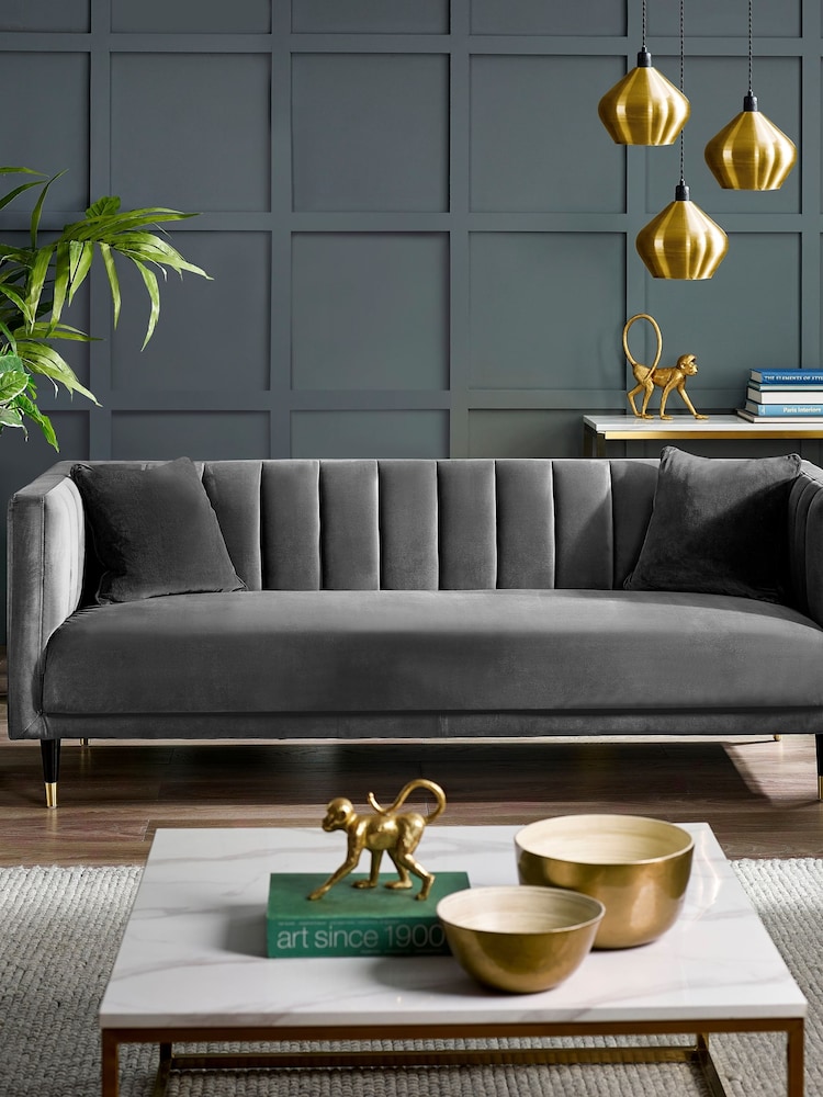 Julian Bowen Grey Salma Scalloped Back 3 Seater Sofa - Image 1 of 3