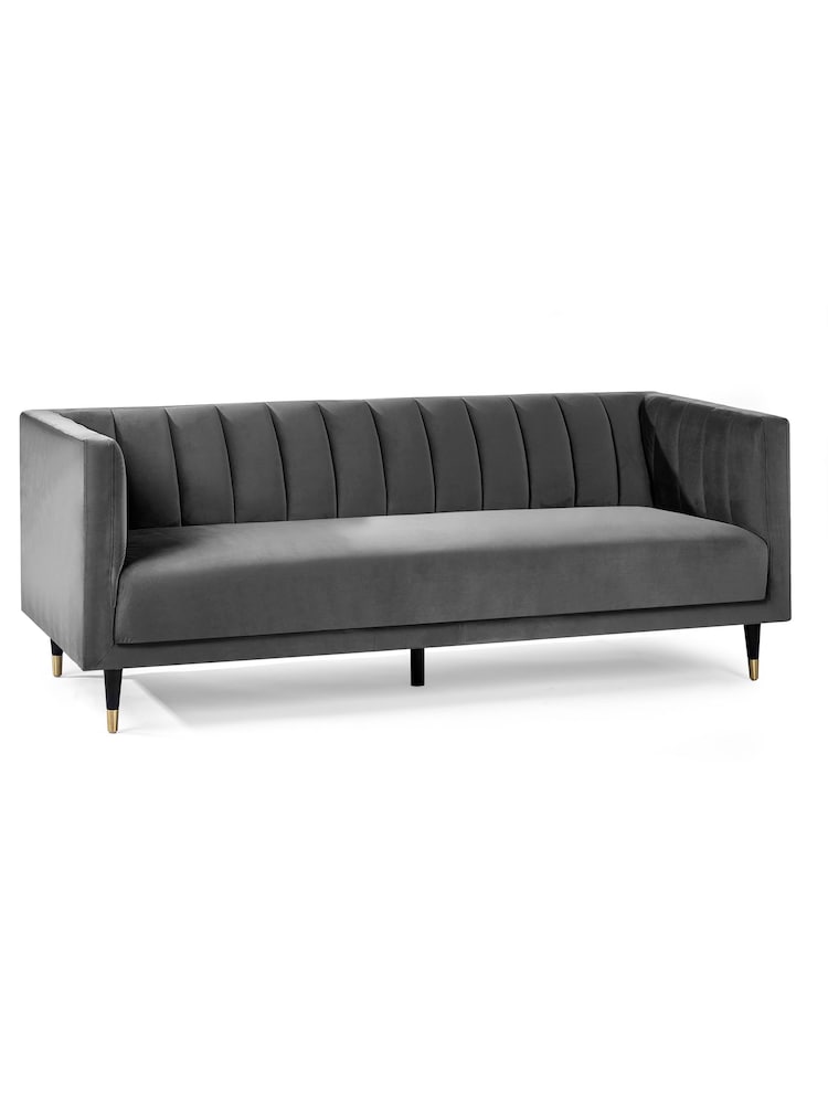 Julian Bowen Grey Salma Scalloped Back 3 Seater Sofa - Image 2 of 3