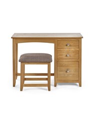 Julian Bowen Oak Mallory Single Ped Dressing Table and Stool - Image 2 of 4