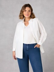 Live Unlimited White Curve Crochet Trim Longline 100% Cotton Shirt - Image 1 of 5