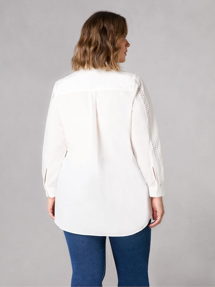 Live Unlimited White Curve Crochet Trim Longline 100% Cotton Shirt - Image 2 of 5