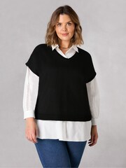 Live Unlimited White Curve Crochet Trim Longline 100% Cotton Shirt - Image 3 of 5