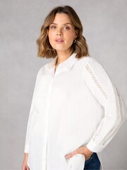 Live Unlimited White Curve Crochet Trim Longline 100% Cotton Shirt - Image 4 of 5