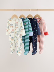Navy Transport Two Way Zip Sleepsuits 4 Pack - Image 1 of 11