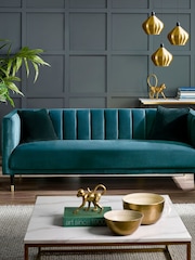 Julian Bowen Teal Salma Scalloped Back 3 Seater Sofa - Image 1 of 3