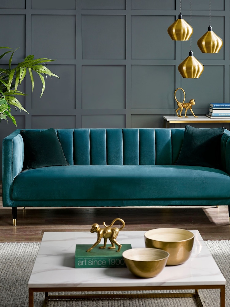 Julian Bowen Teal Salma Scalloped Back 3 Seater Sofa - Image 1 of 3