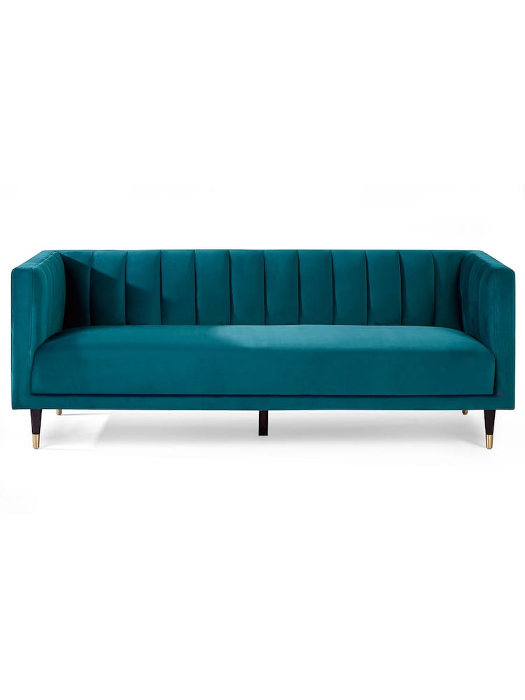 Julian Bowen Teal Salma Scalloped Back 3 Seater Sofa - Image 2 of 3