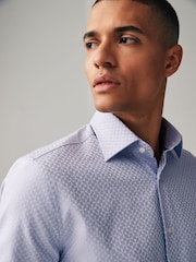 Lilac Purple Geometric Floral Regular Fit Trimmed Formal Short Sleeve Shirt - Image 1 of 8