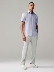 Lilac Purple Geometric Floral Regular Fit Trimmed Formal Short Sleeve Shirt - Image 2 of 8